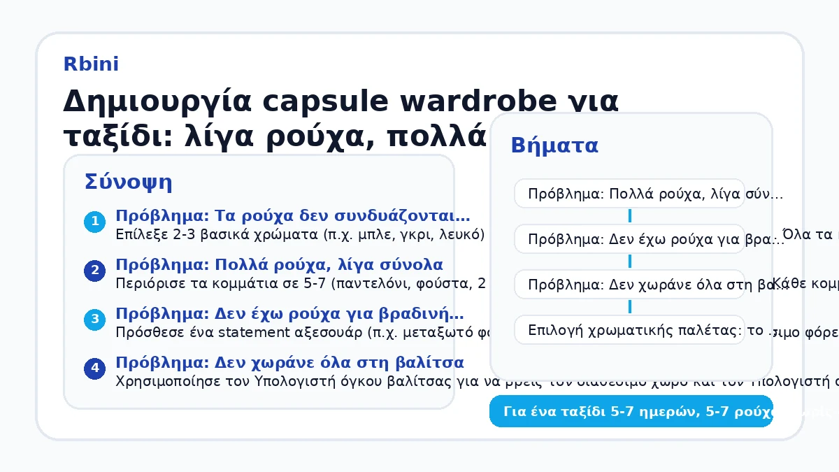 Δημιουργία capsule wardrobe για ταξίδι: λίγα ρούχα, πολλά σύνολα