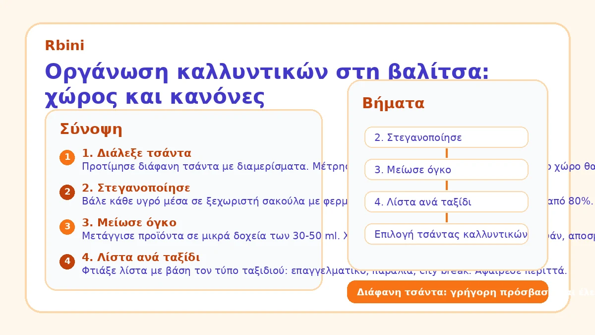 Οργάνωση καλλυντικών στη βαλίτσα: χώρος και κανόνες